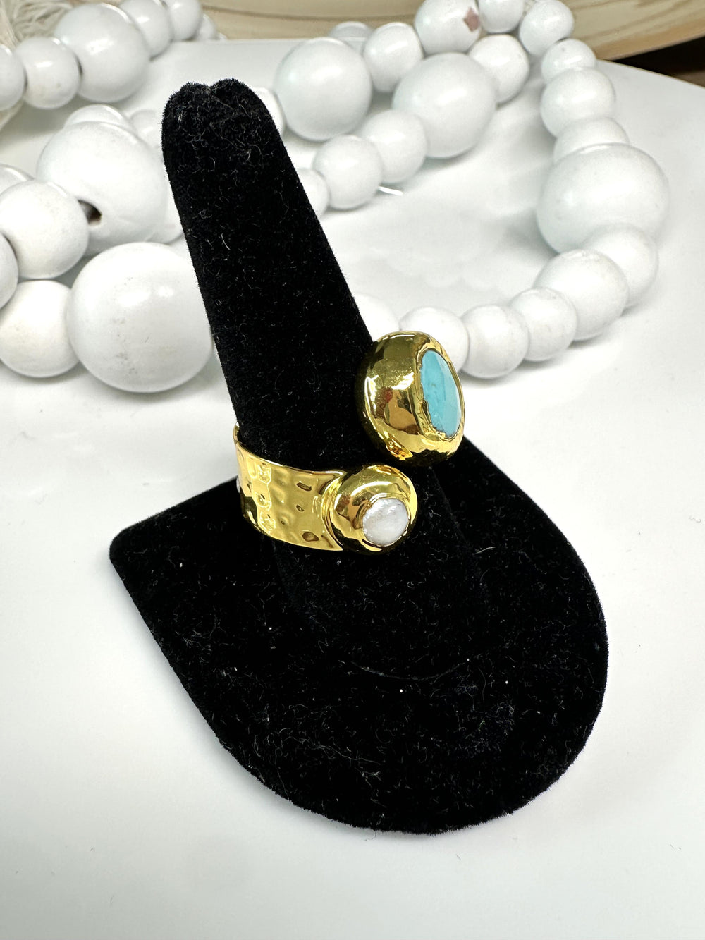 Ocean Stone Duo Ring on a neutral background